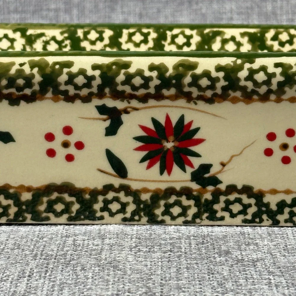 Temp-tations Holiday Mini Loaf Pan Small Green Red Floral Christmas 12oz Ceramic